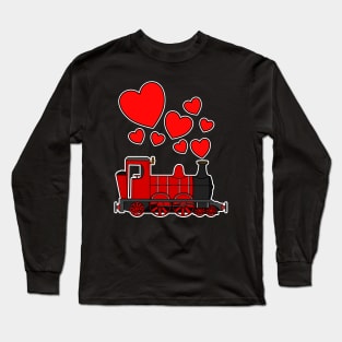 Valentines Day Train Steam Engine Love Hearts Long Sleeve T-Shirt